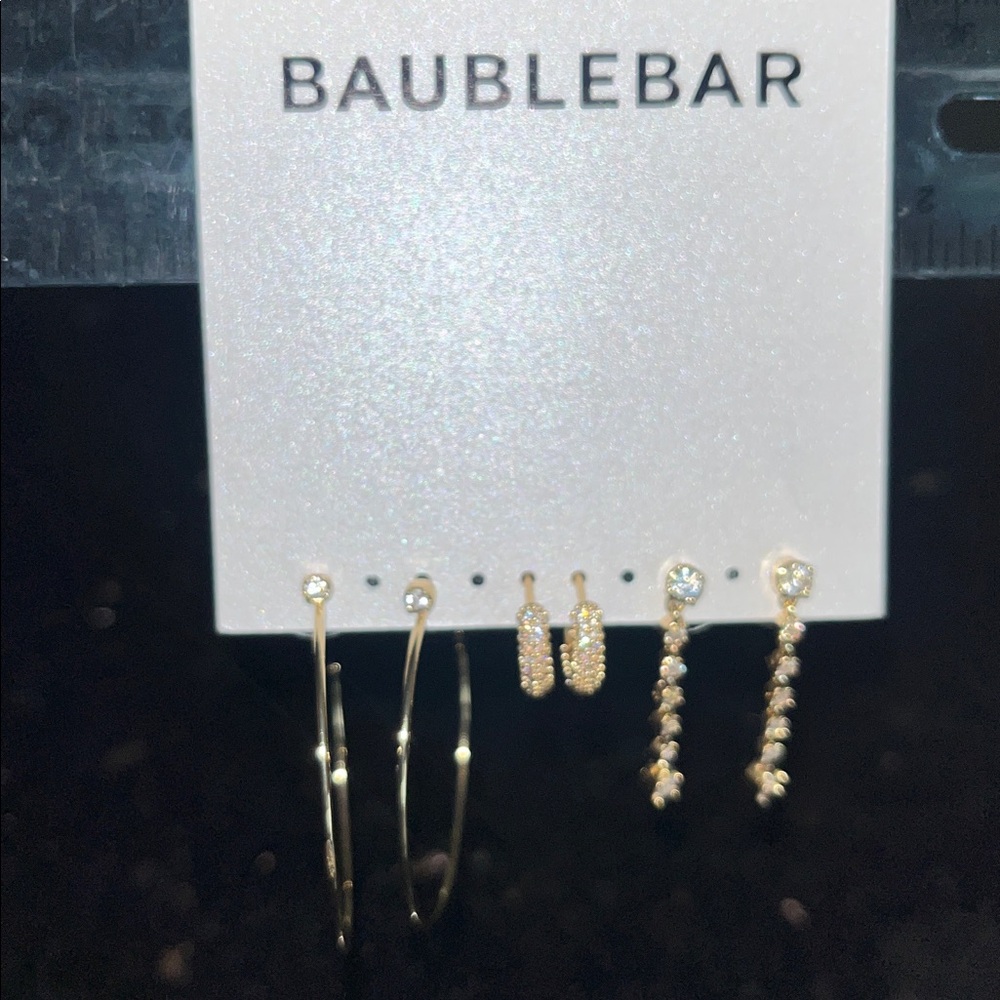 3 pr BaubleBar Gold Hoop and Dangle Earring Set